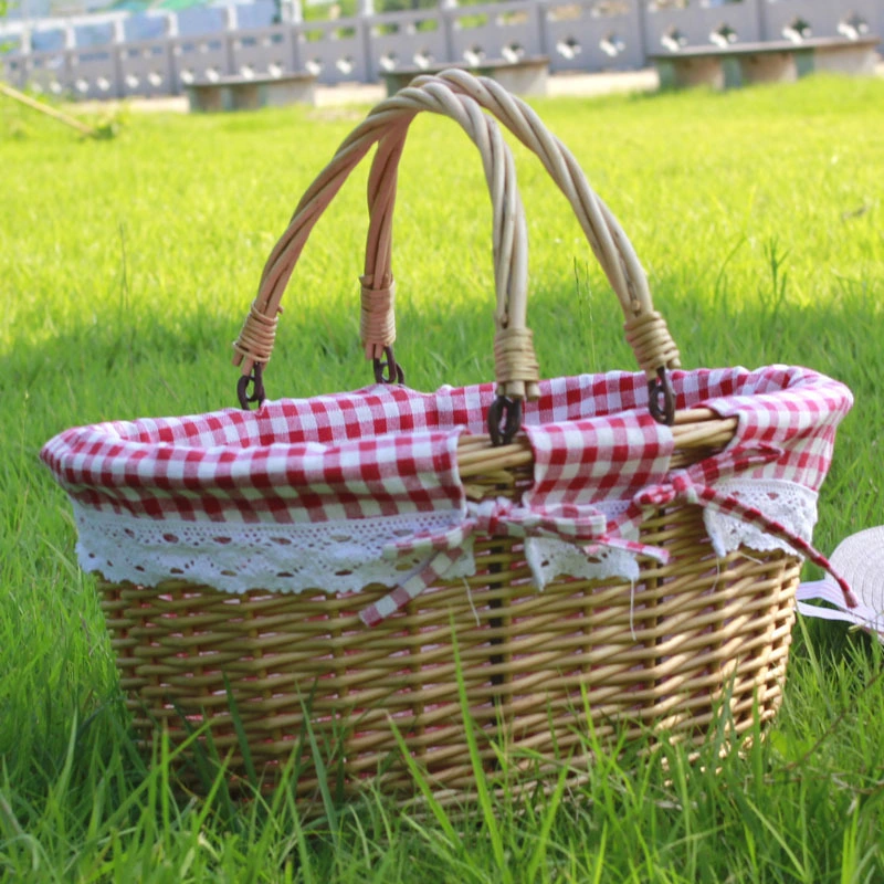 Discount Price Retangular Rattan Fruit Eco-Friendly Red Green Large Picnic Storage Basket