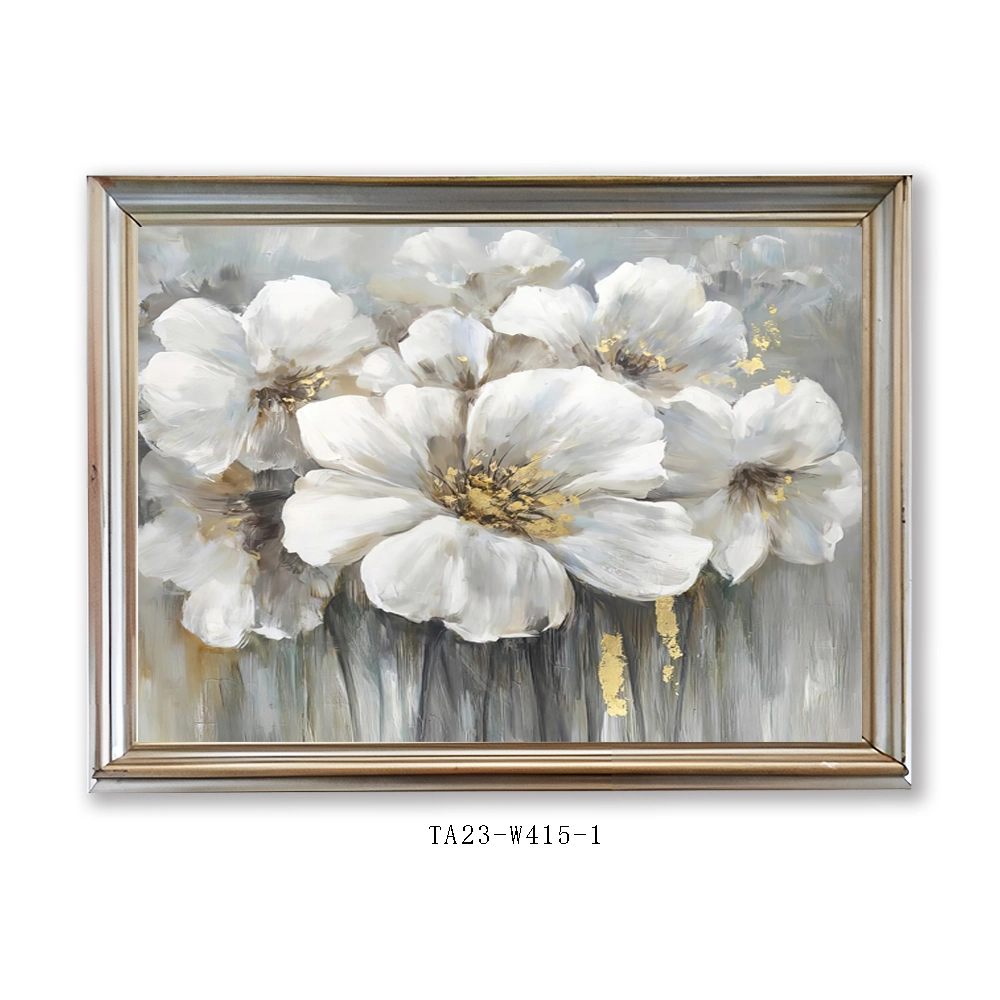 Hot Selling Decorative Gold Foil Flower Design Floating Frame Wall Art Handmade Oil Paining Wall Art