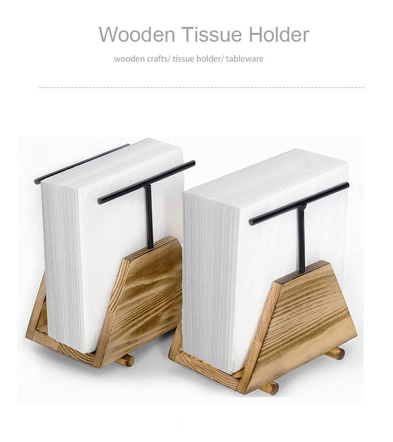 Natural and Durable Wooden Napkin Holder with Metal Rod Tissue Organizer Rack