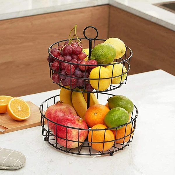 2 Tier Fruit Basket Bowl Vegetable Stand Holder Kitchen Organizer