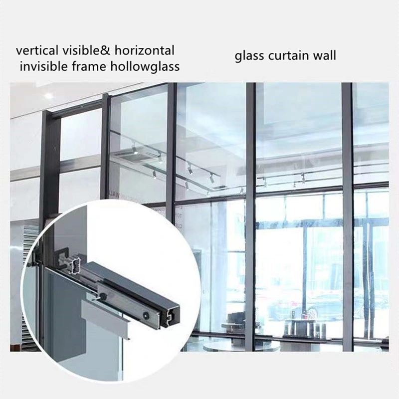 Multiple Design Forms Concealed Aluminum Frame with Double Glass Panels Curtain Wall