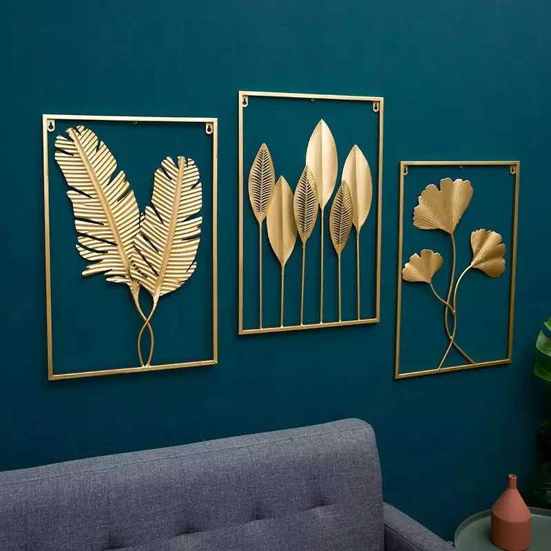 Modern Hotel Wall Decoration Metal Wire Gold Leaf Wall Art