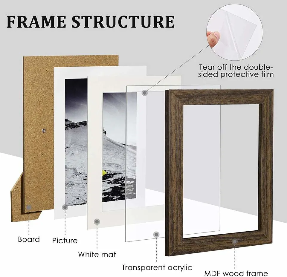 Wooden/Wood Picture/Photo Frame Set 11 PCS Rustic Wall Gallery Kit with Mat for Tabletop/Wall