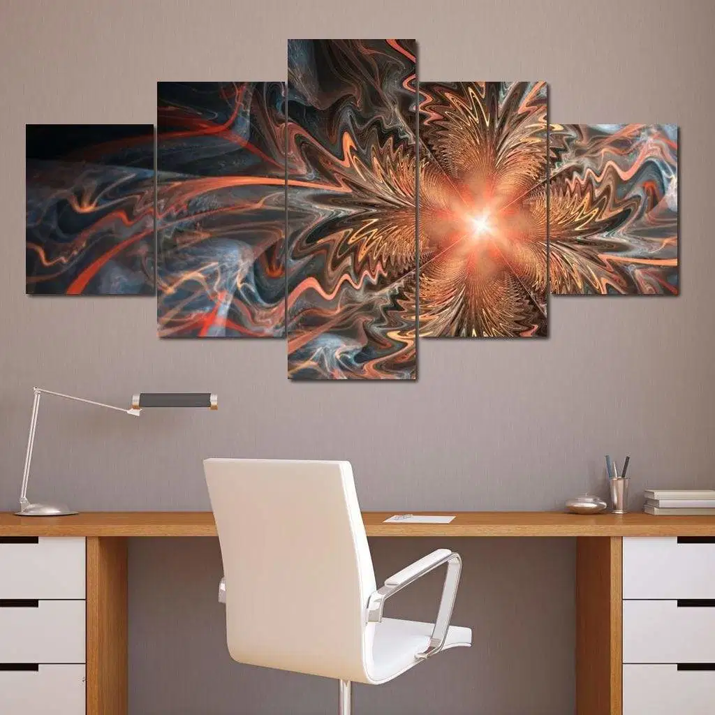 Room Decoration Modern Oil Painting Wall Fine Art 5 Panel Abastract Colorful Waves Canvas Print