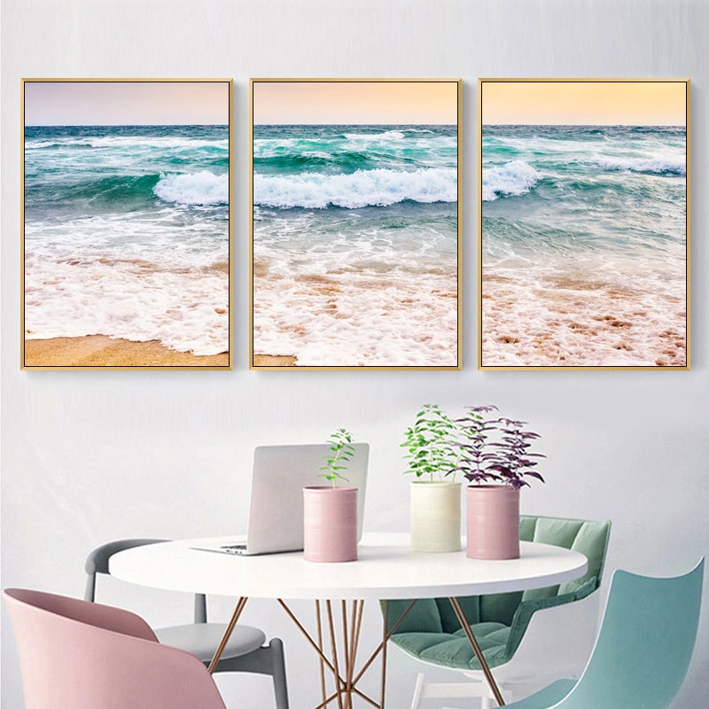 Wall Decor Seascape Framed Art Modern Oil Painting Coast Canvas Print