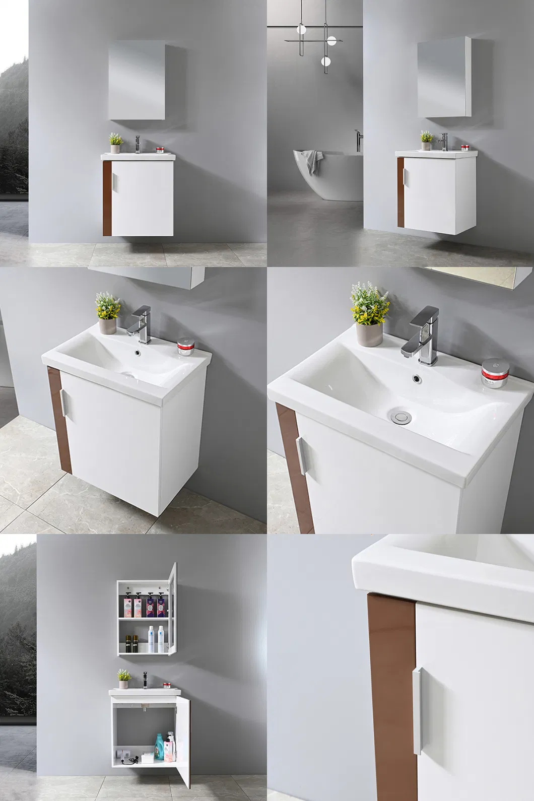 Single Small Hanging Sink Bathroom Vanity Cabinet Sink with Mirror Cabinet