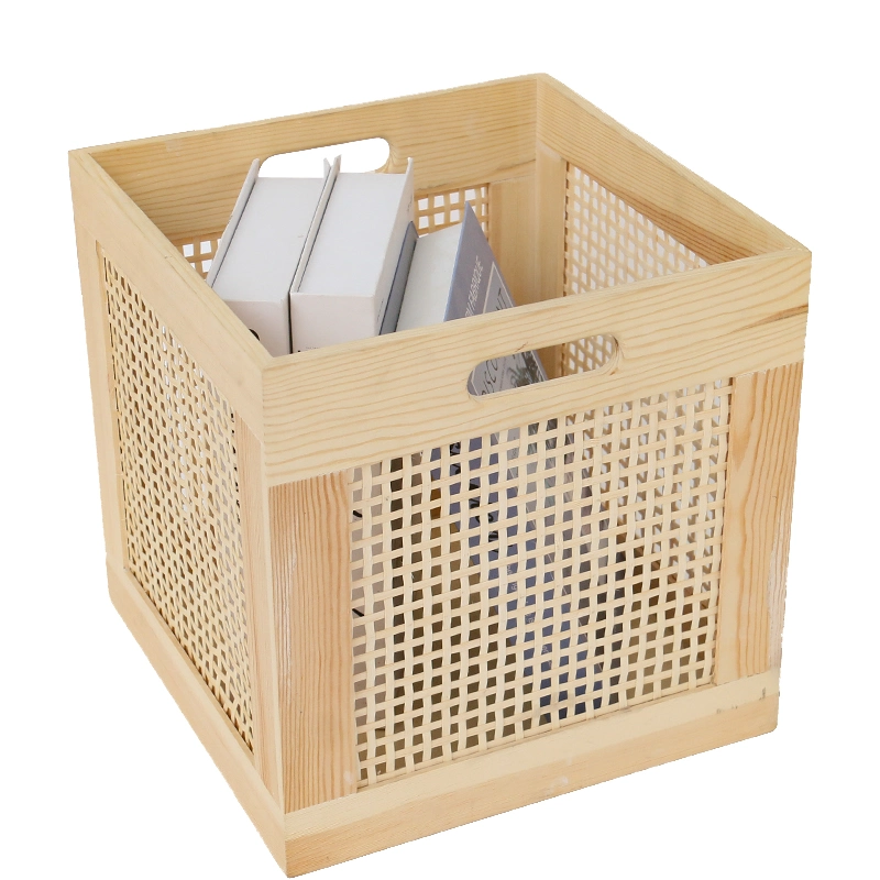 BSCI Factory Kitchen Storage Wood Frame Plant Rattan Woven Basket