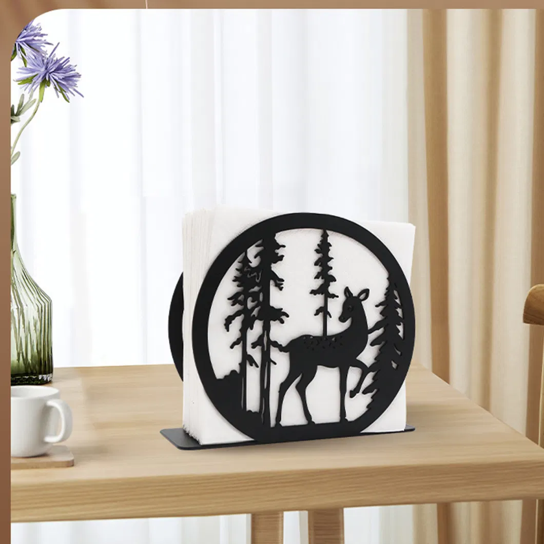 Custom Shape Design Laser Cut Black Metal Napkin Holder for Table