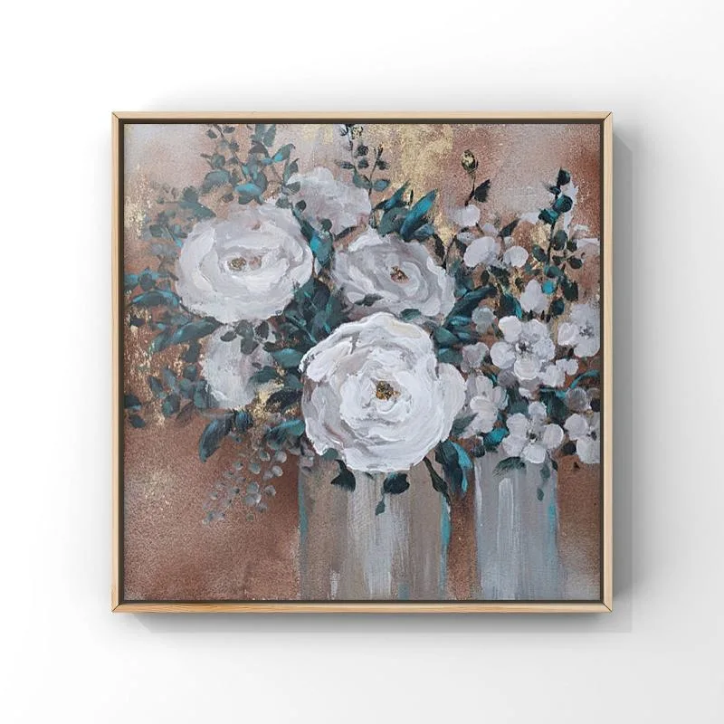 White Flower Wall Art on Canvas Hand Painted Abstract Painting