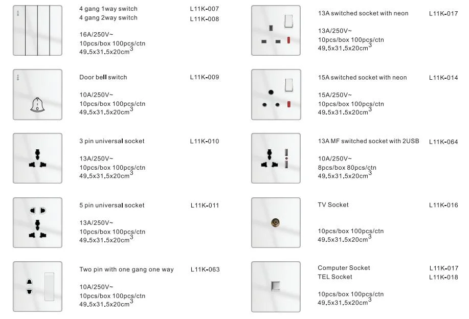 Colourful Switch Socket Wall Electrical Series Multi Function