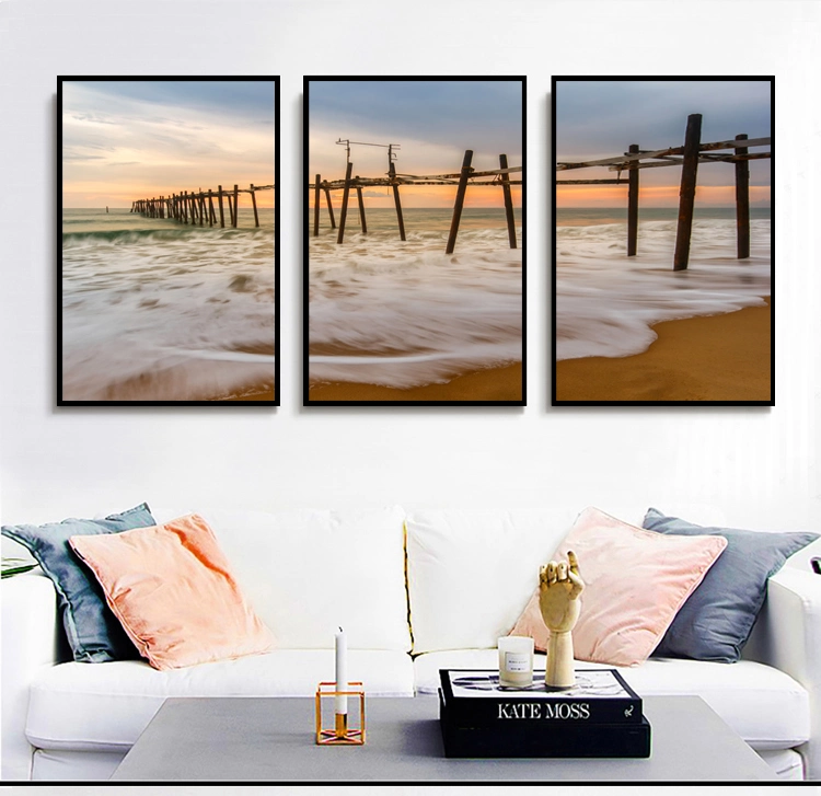 Beach Scenic Sea View Scenery Landscape Modern Custom Canvas Wall Art Cheap Home Hotel Decor Framed Picture 3 Piece Panel Set