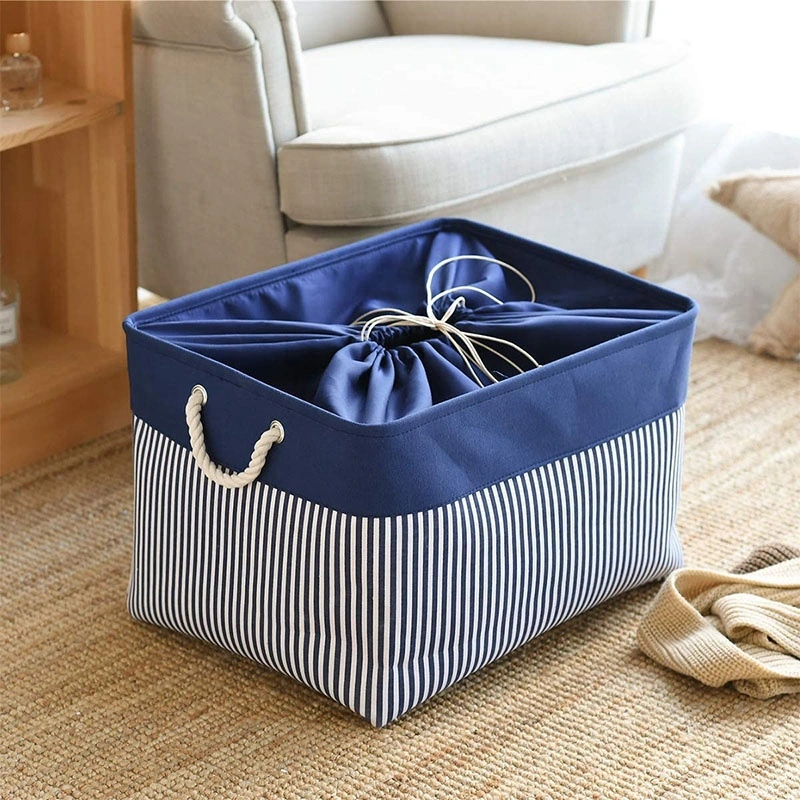 Large Canvas Storage Basket with Lids Decorative Storage Basket for Shelves