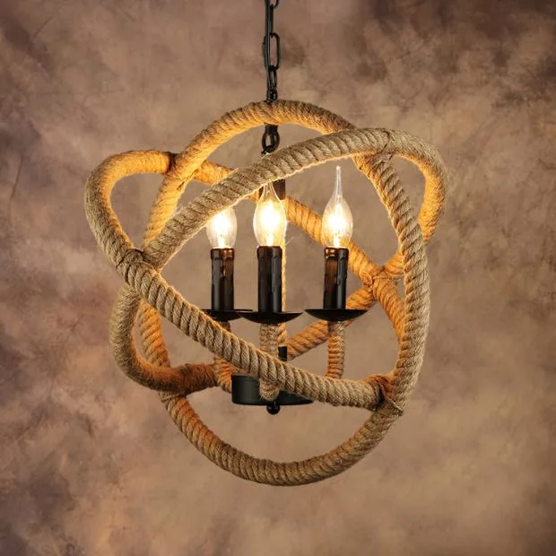 Rope Globe Vintage Pendant Lights for Indoor Home Dining Room Kitchen Lighting (WH-VP-11)