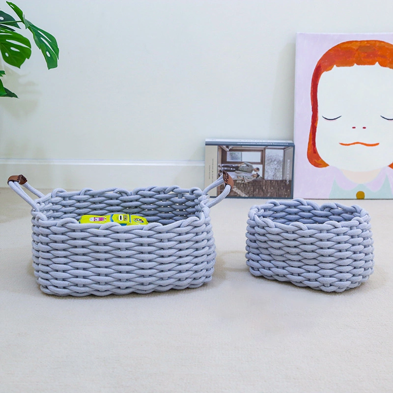 Simple Rope Woven Tabletop Books Snacks Storage Holder Basket with a Handle