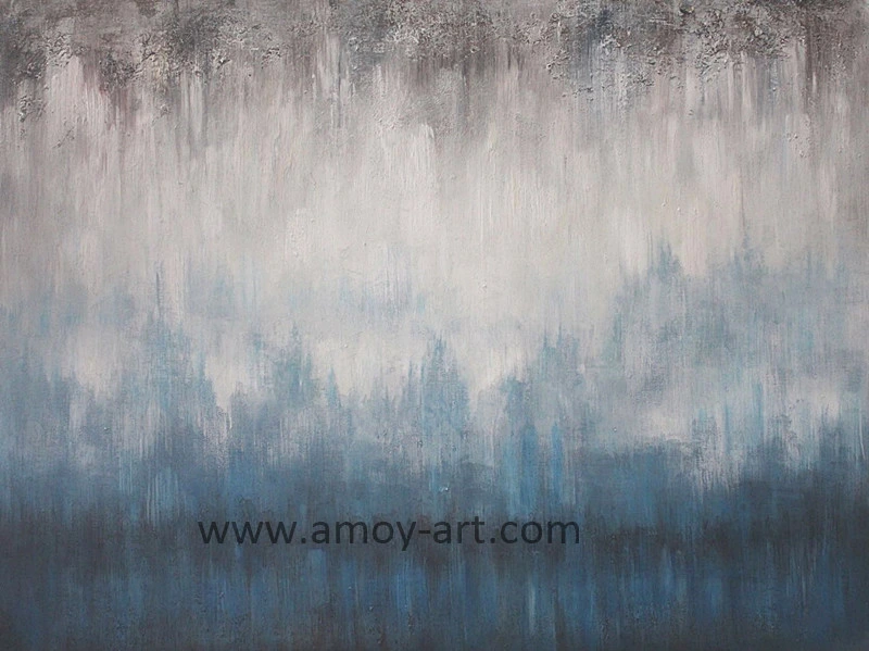 Handmade Modern Blue Gray and White Abstract Oil Paintings for Home Decor