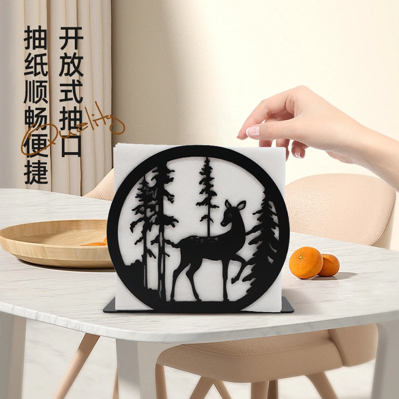 Custom Shape Design Laser Cut Black Metal Napkin Holder for Table