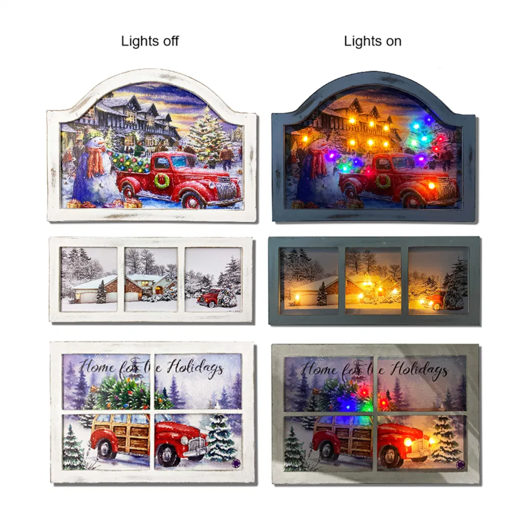 Christmas Wall Decor Paint White Framed Lighted up Canvas Art Prints with Decorations Holiday