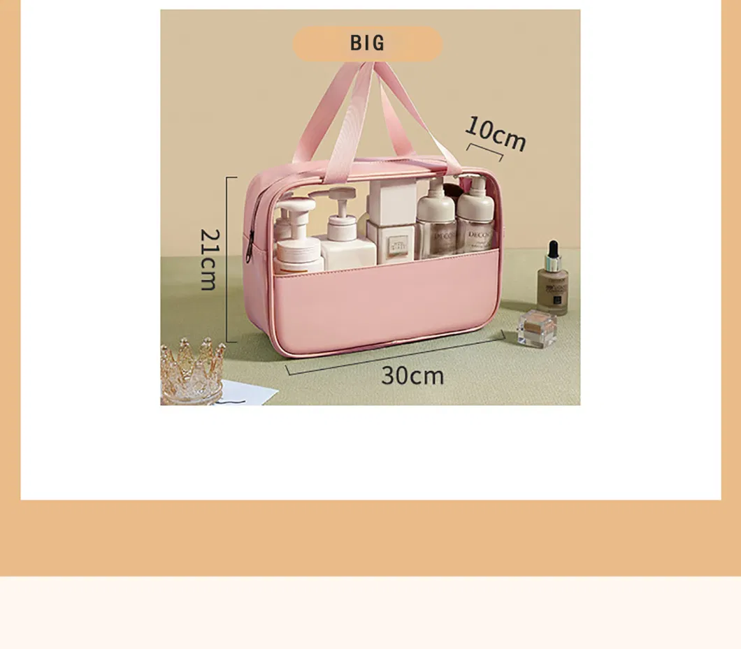 Multiple Colors 3PCS Portable PU &amp; PVC Clear Travel Makeup Cosmetic Case Hanging Toiletry Bag