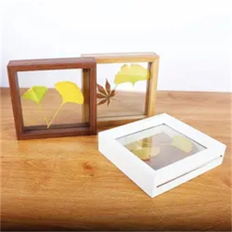 Natural Wood Finished Decorative Transparent Double Sided Glass Floating Photo Frame