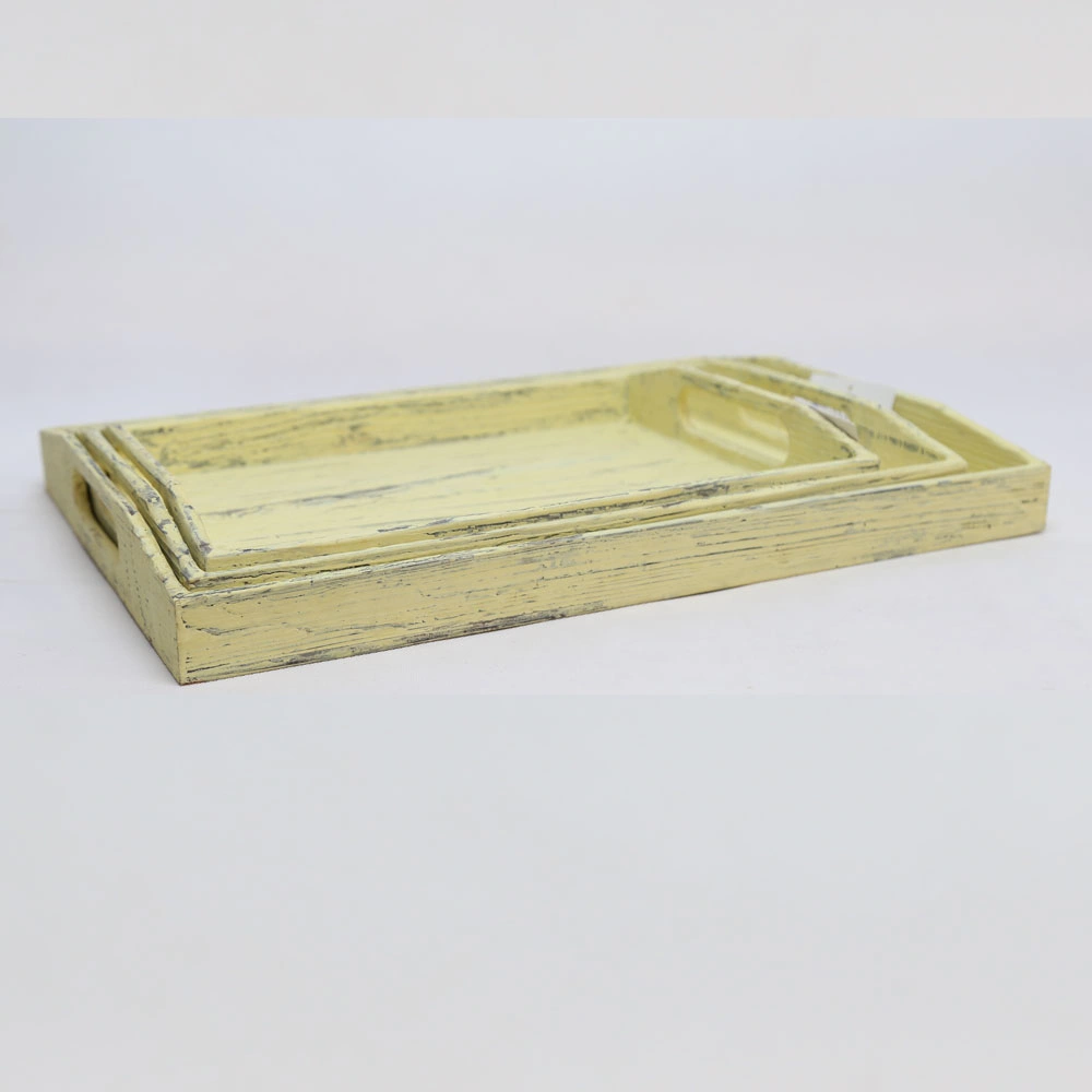 Rustic Yellow Wooden/Wood Serving Tray for Coffee/Tea/Food/Breakfast