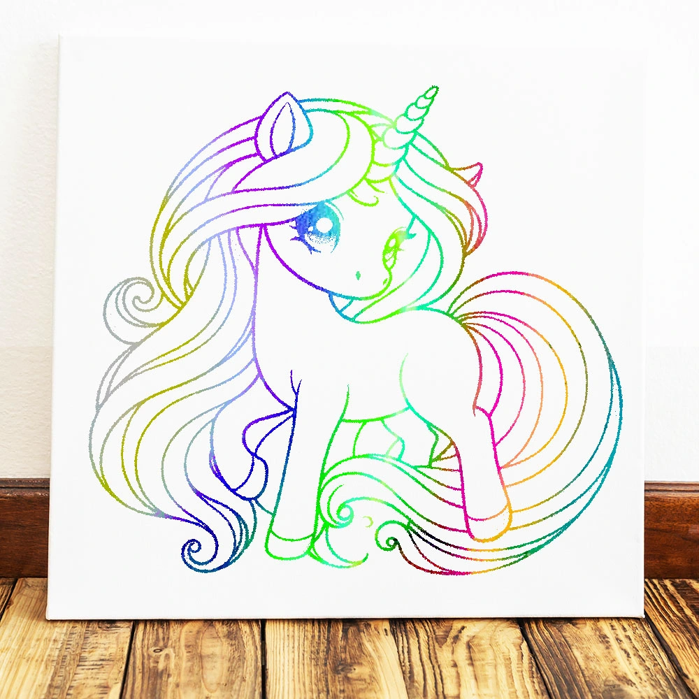 DIY Unicorn Canvas Painting Set, Rainbow Foil Paint by Numbers Kit