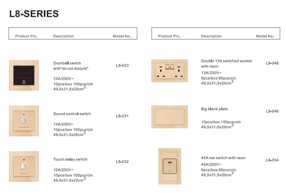 Colourful Switch Socket Wall Electrical Series for Hotel