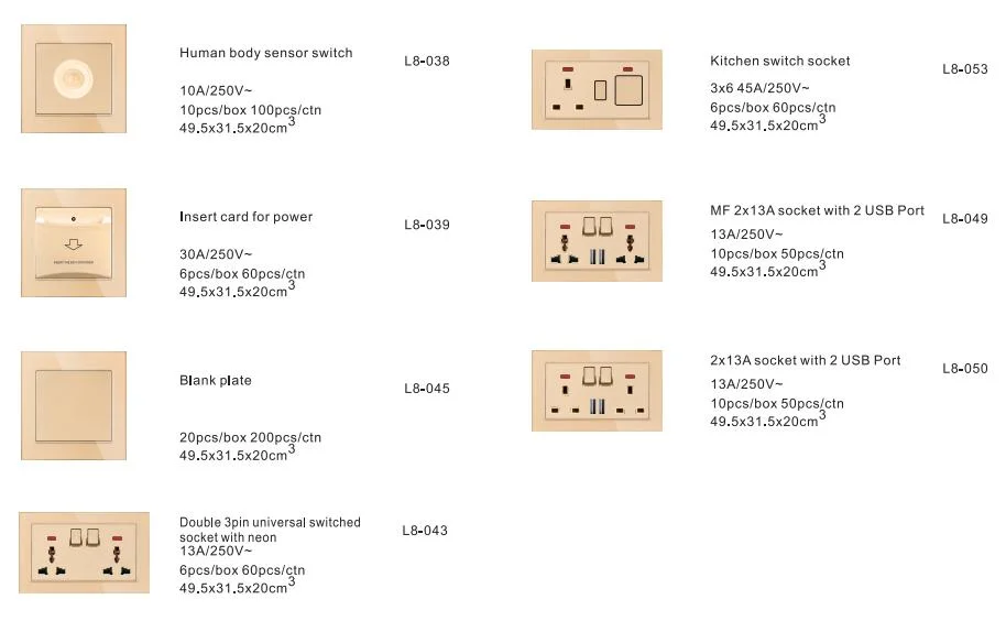 Colourful Switch Socket Wall Electrical Series for Hotel