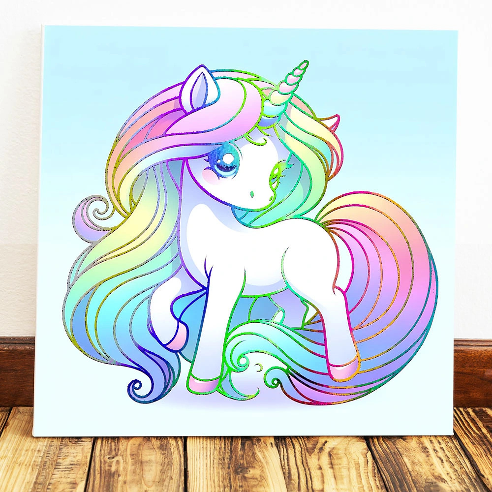 DIY Unicorn Canvas Painting Set, Rainbow Foil Paint by Numbers Kit