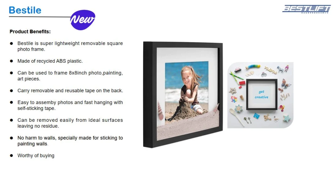 New Design Bestile Square Restickable Removal Photo Frames for Wall Art