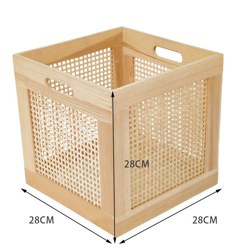 BSCI Factory Kitchen Storage Wood Frame Plant Rattan Woven Basket