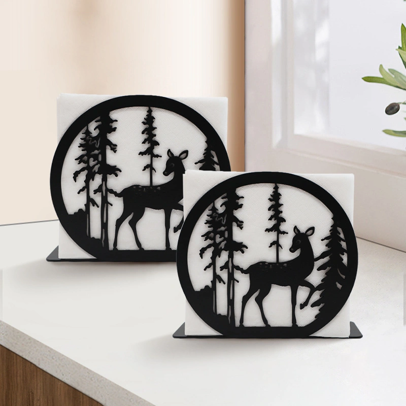 Custom Shape Design Laser Cut Black Metal Napkin Holder for Table