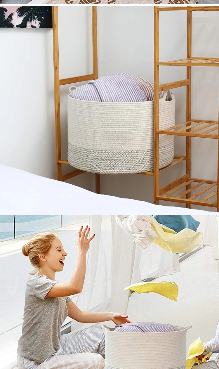 Round Cotton Rope-Woven Storage Laundry Basket