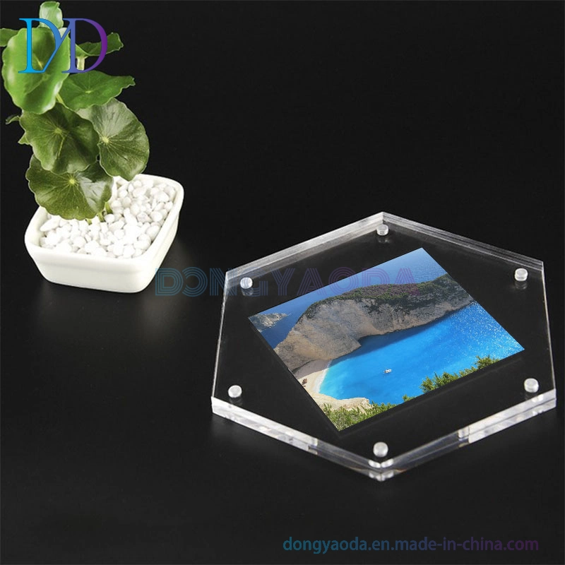 Custom Creative Personality Hexagonal Acrylic Photo Frame Hexagonal Diamond Magnetic Wall Hanging Table