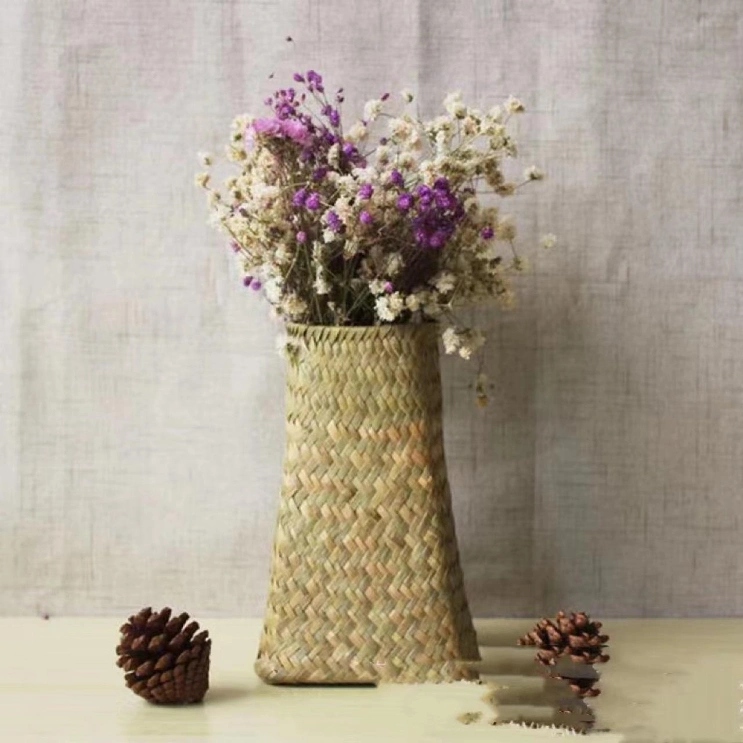 Natural Straw Woven Woven Decorative Rustic Style Flower Vase Gift Storage Basket