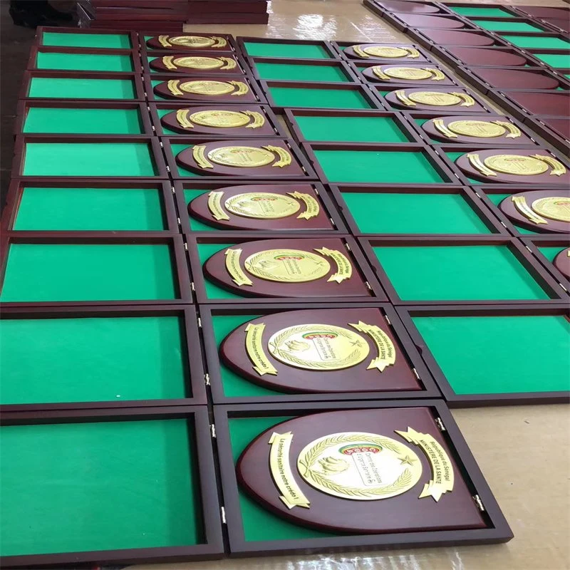 Customized Logo Printed The Medal Tray Medal Trophies Award Metal Plate for Windy Gity Open Souvenir Wood Wooden Plaque