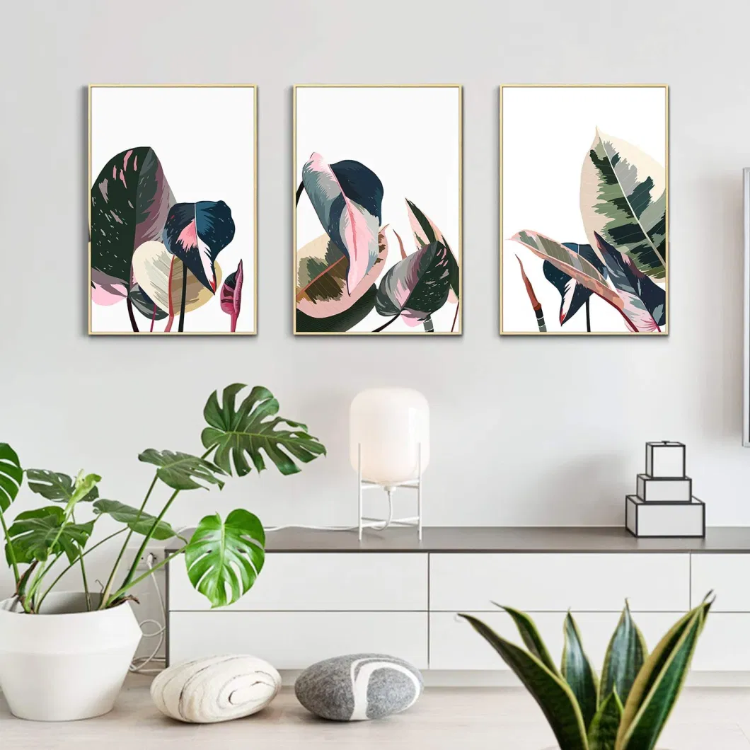 Natural Art Simple Green Leaves Canvas Painting Wall Art Frame Tropical Plants Art for Living Room Decorative Wall Printing