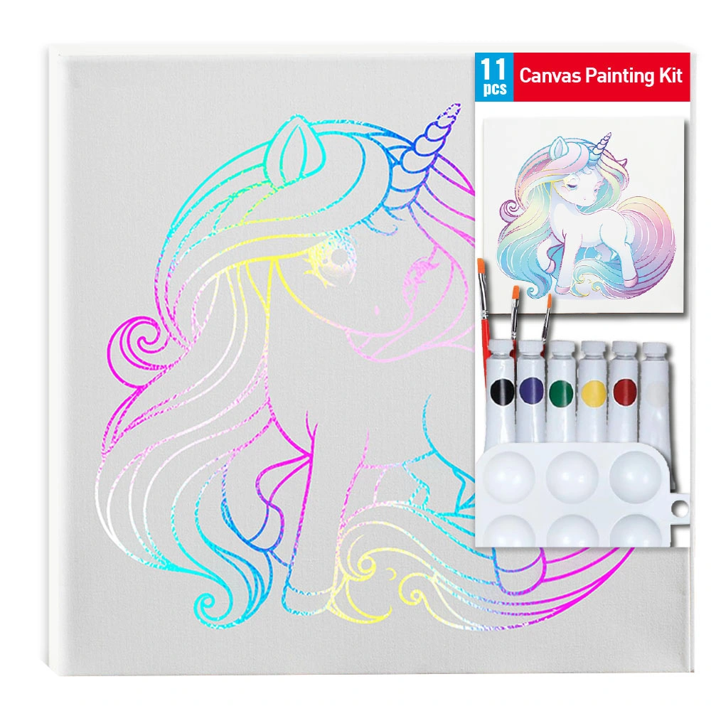 DIY Unicorn Canvas Painting Set, Rainbow Foil Paint by Numbers Kit