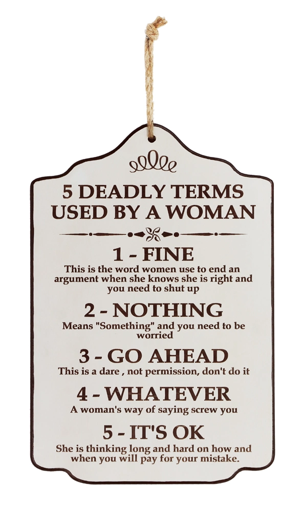 Promotional Gift Creative Home Decor 5 Deadly Terms Plaque Carved MDF and Wooden Wall Hanging Wall Plaque