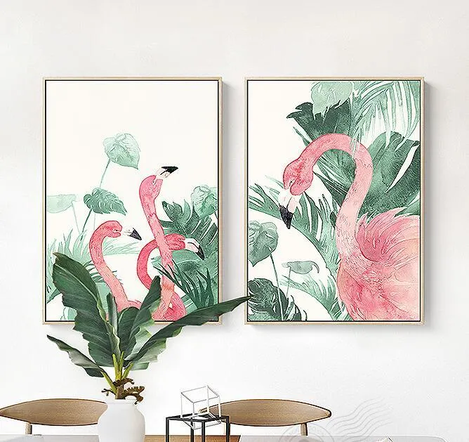 Drop Shipping Wall Art Modern Oil Painting Flamingo Canvas Print for Living Room Decor