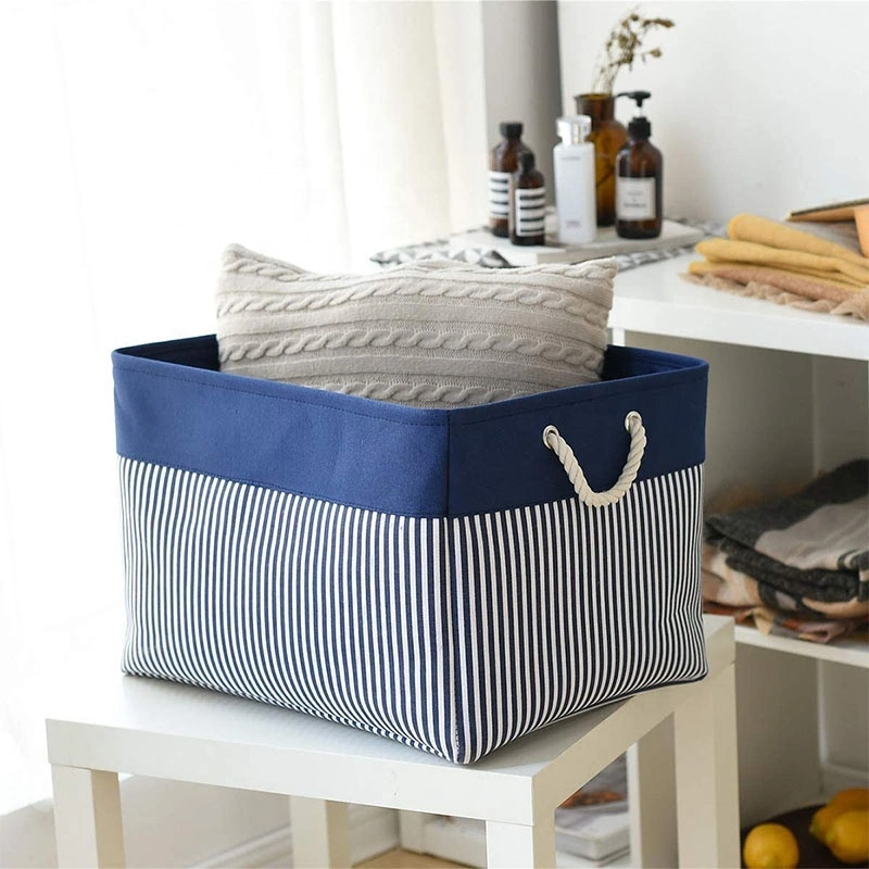 Large Canvas Storage Basket with Lids Decorative Storage Basket for Shelves