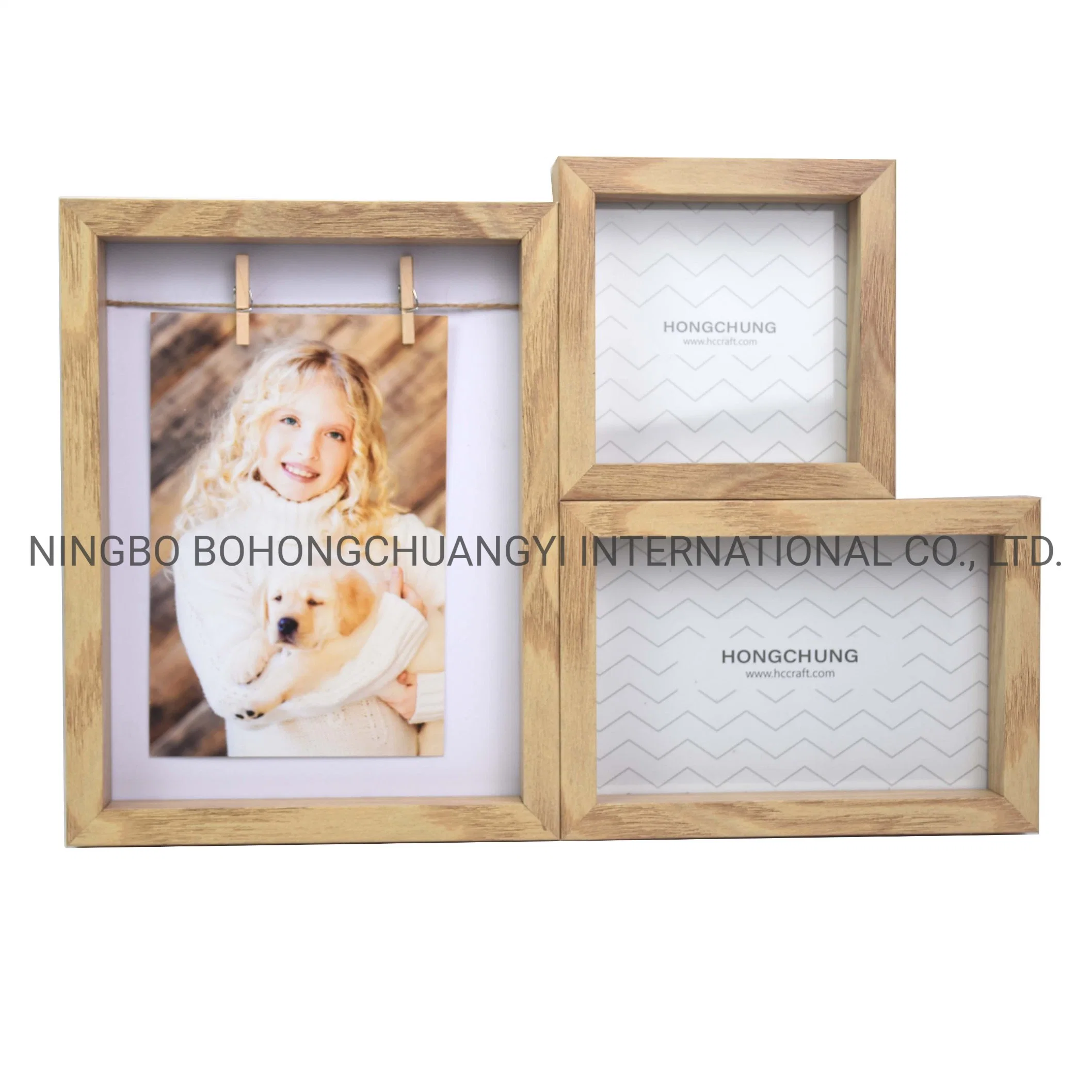 Natural Wood Frame Wall Mounted Collage Photo Frame Multi Openings Picture Frame