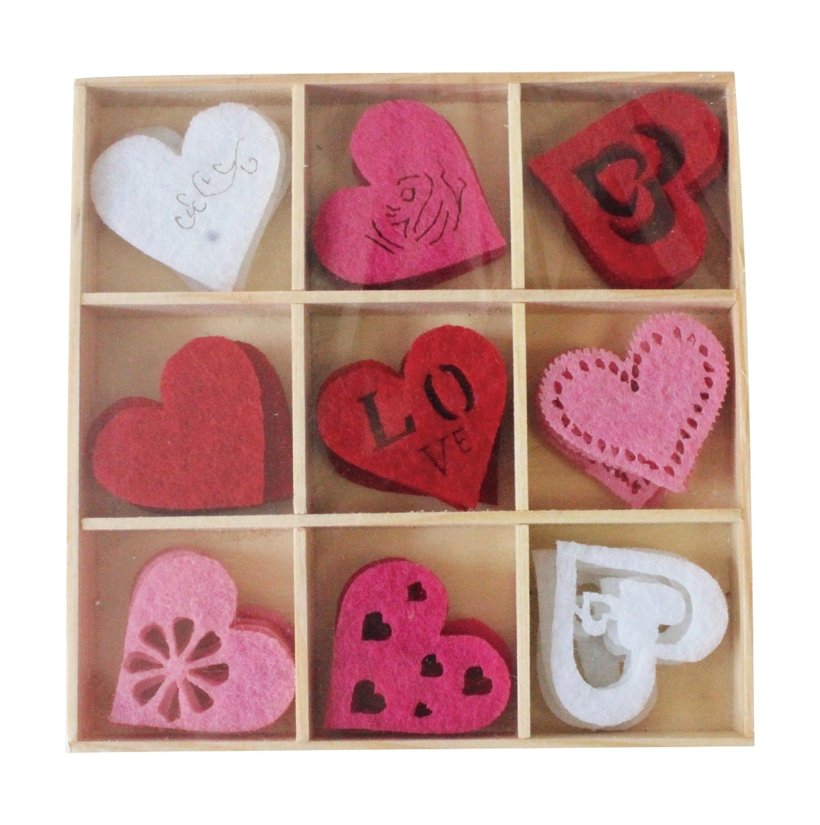 23468- 23474 36PCS Colorful Designs Wooden Box Wool Felt Craft Decoration Shapes with Animal Loving Heart