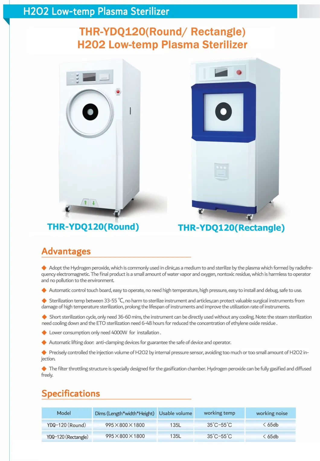 Medical H2O2 Low Temperature Plasma Autoclave Sterilizer (THR-YDQ120)