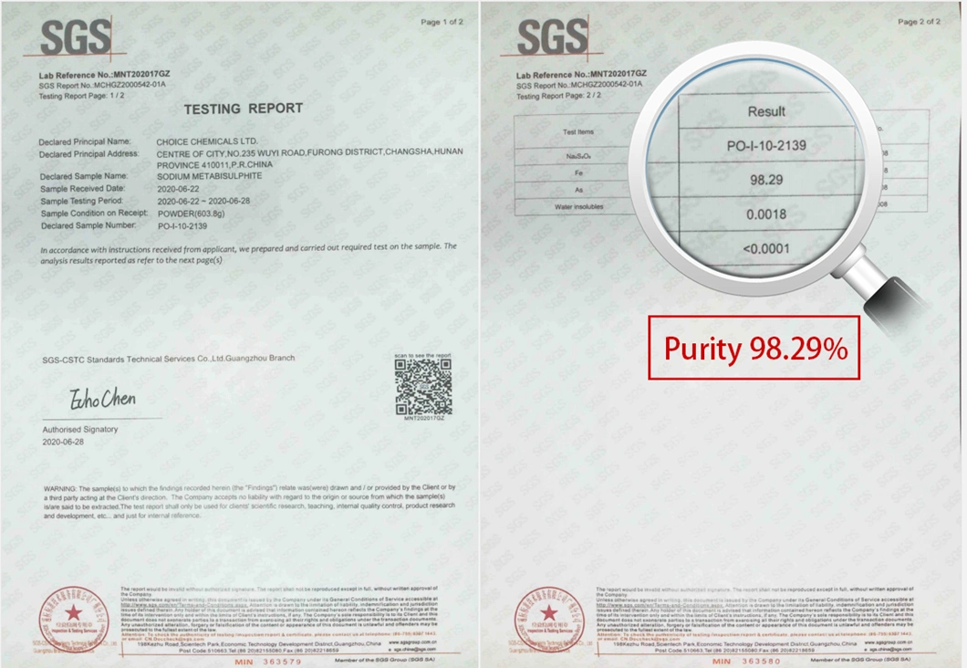 Sodium Metabisulphite Food Grade Sodium Metabisulfite