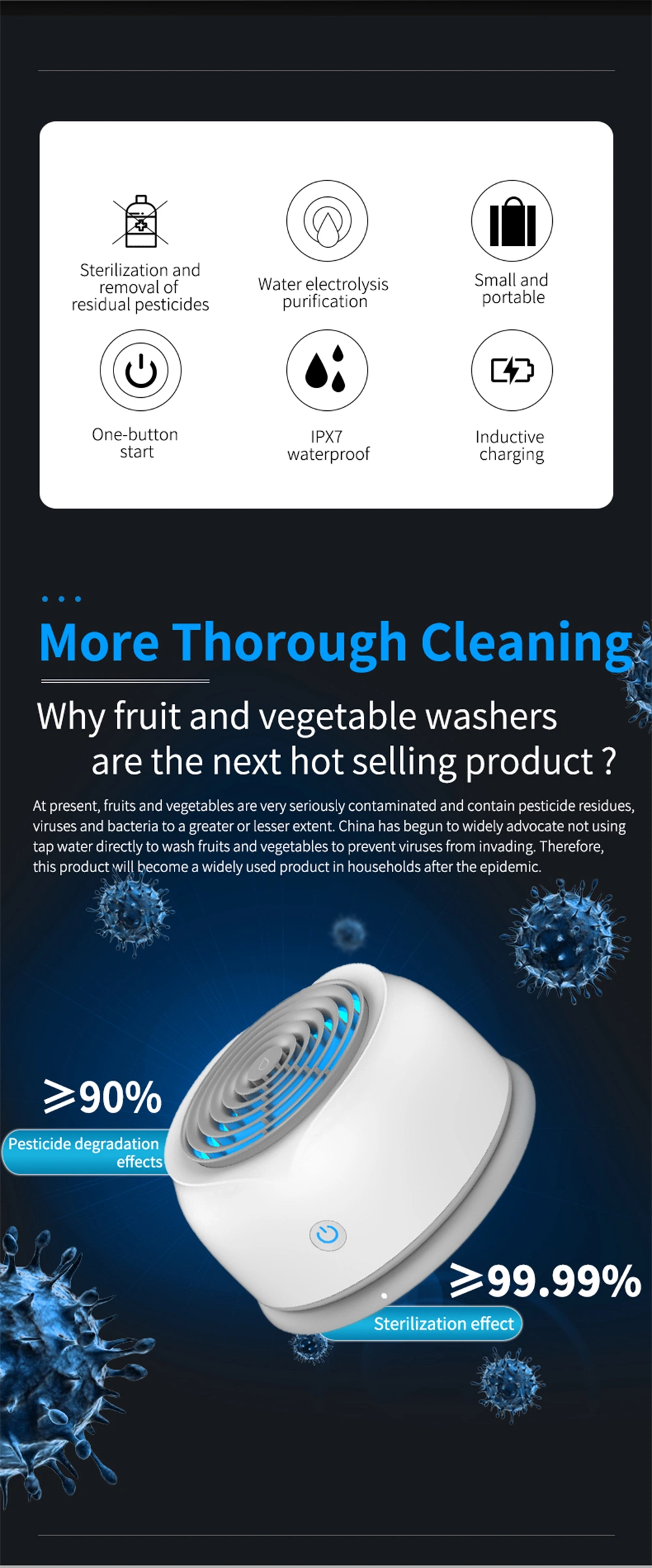 Olansi 2022 New Household Hypochlorous Acid Sterilizer Washer Remove Pesticide Residues Fruit and Vegetable Washing Machine