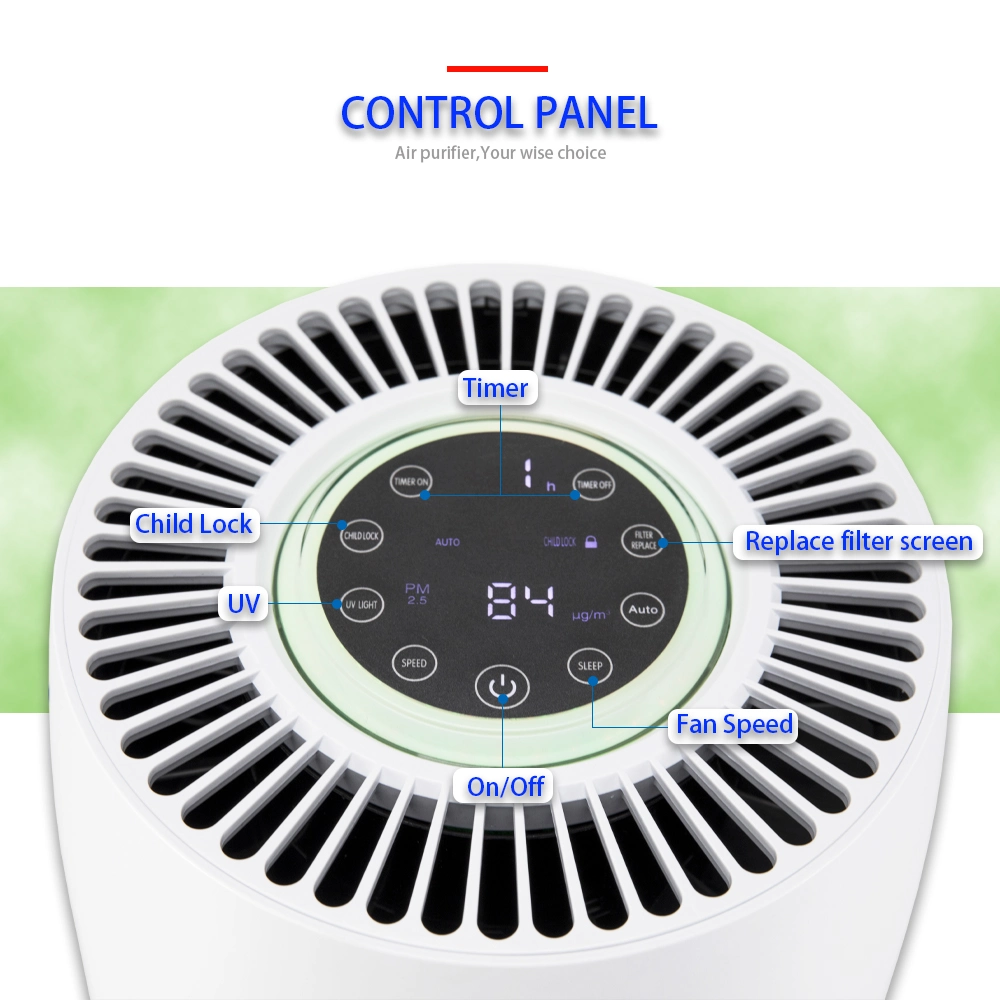 Smart Home Multi-Function UV LED Light Sterilizer Pm2.5 Air Quality Monitor Air Purifier with Medical Grade HEPA H13 Filter