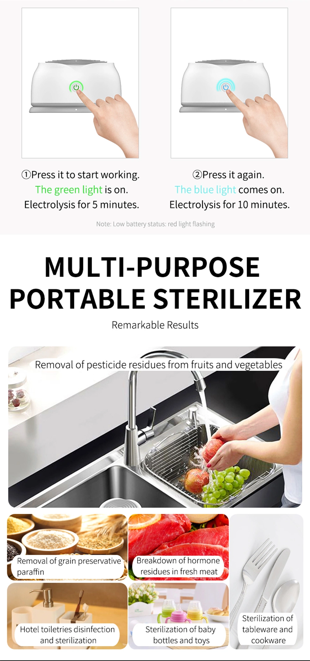 Olansi New Portable Fruit Purifier Hypochlorous Acid Sterilizer Remove Pesticide Residues Fruit and Vegetable Washing Machine