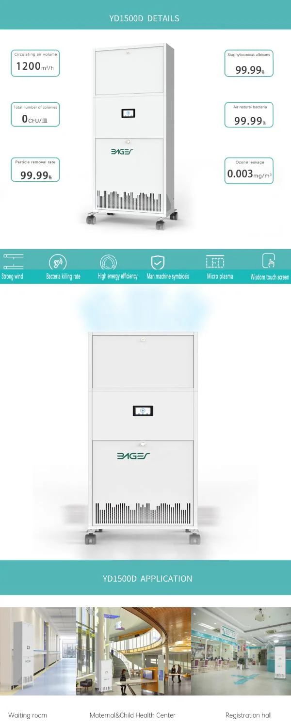 Public Space School Office Hospital 1200m3/H Cadr H13 Filter UVC LED Sterilization Against Viruses&Bacteria Medical Grade Disinfection Air Disinfection Machine