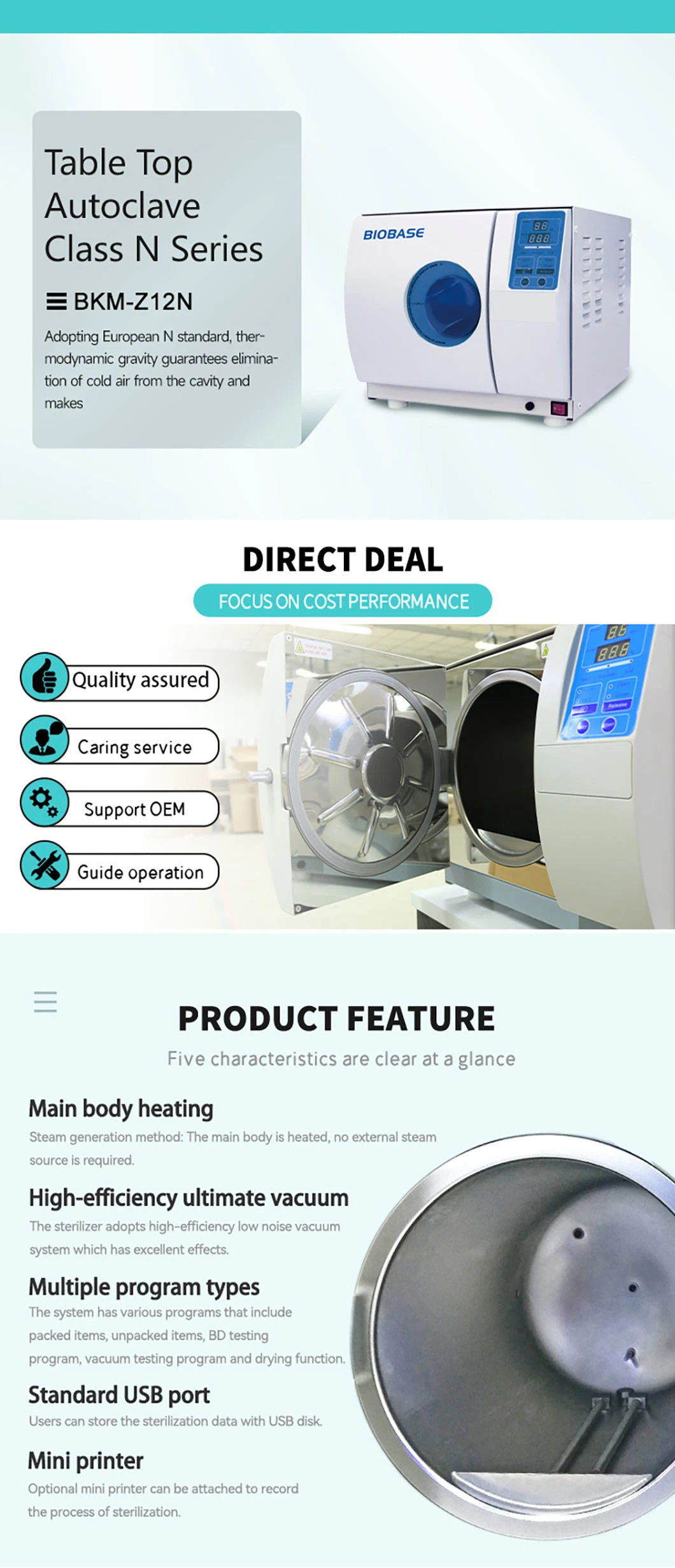 Biobase 12L 18L 24L 45L Laboratory Medical Dental Table Top Class N B S Autoclave Sterilizer