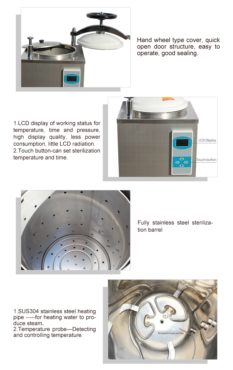 50L Sturdy Vertical High Pressure Steam Autoclave Medical Waste Sterilizer Factory Price